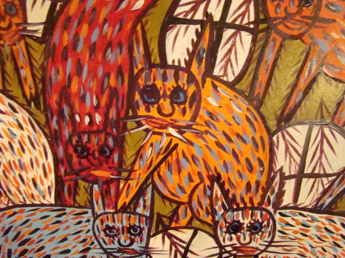 Sisson Blanchard Mid Century Haitian Artist Painting of Cats Modernism